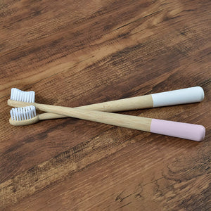 2 White And Pink Color Mixing Ecopify Bamboo Toothbrush