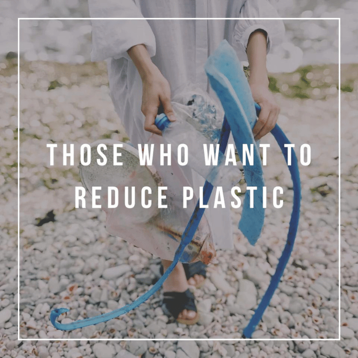  Person pickup plastic on the beach with text "Those Who Want To Reduce Plastic"