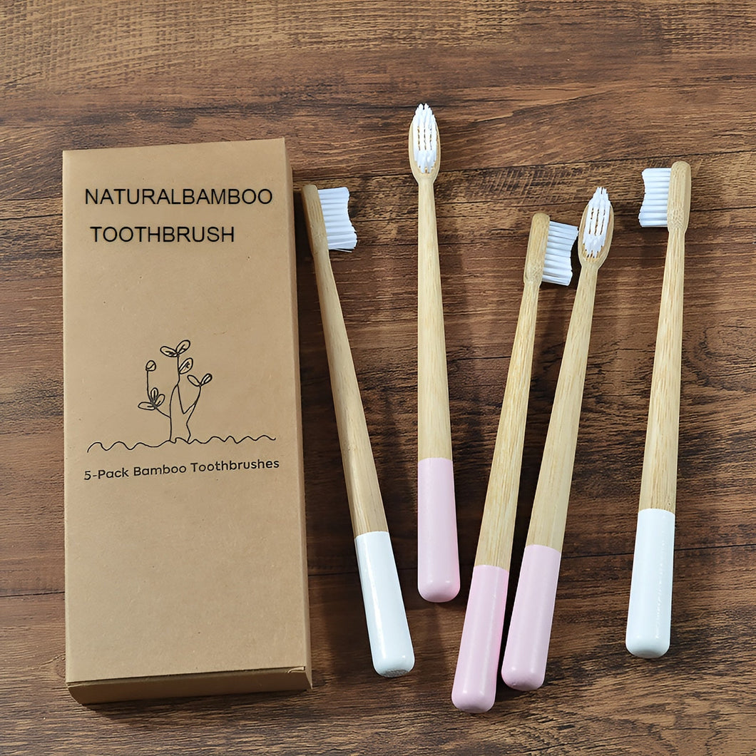 5 White & Pink Mixing Bamboo Toothbrush